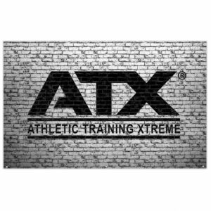 ATX® STOFFBANNER - Schwarzes ATX-Logo auf weisser Steinwand - 200 x 125 cm