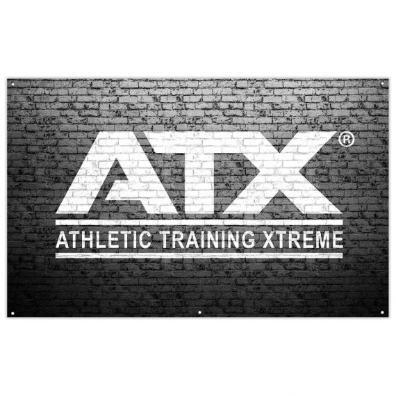 ATX® STOFFBANNER - Weißes ATX-Logo auf schwarzer Steinwand - 200 x 125 cm